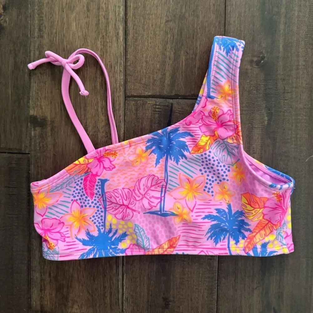 Cat & Jack Pink Tropical Floral One Shoulder Swim Top Girls L 10/12